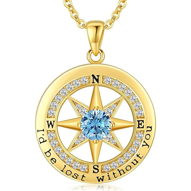 Personalized 12 Birthstone Compass Necklace | 925 Sterling Silver with Gold/Rose Gold/White Gold Plating + Zircon, Birth Month Jewelry for Women, Ideal Birthday Gift