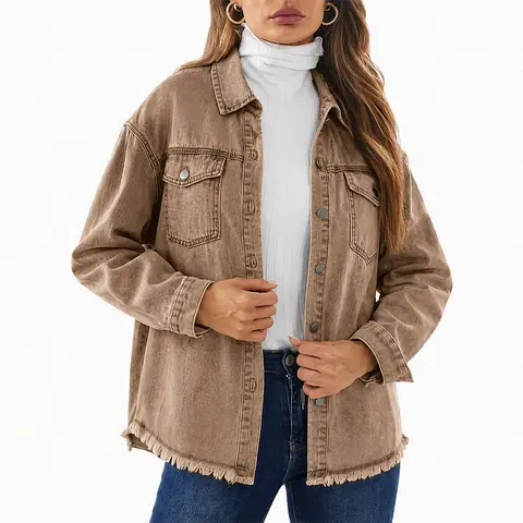 Women's Oversized Denim Jacket Casual Long Sleeve Denim Shirts Distresse Jean Jacket Fall Outfits Womenswear Button