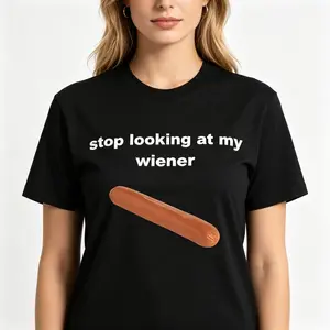 "Stop Looking At My Wiener" Graphic Tee |   Funny Dog Illustration T-Shirt |   Unisex Streetwear Casual Daily Wear Top