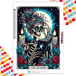 Skull Reading Book Pattern DIY Diamond Arts Colorful Painting Kit without Frame, DIY 5D Diamond Arts Colorful Painting for Bedroom Home Wall Decor Handicraft, Diamond Painting Kits