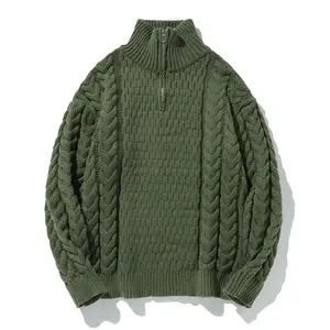 Unisex quarter-zip half turtleneck loose-fit solid-color heavyweight warm knit sweater casual men’s top suitable for autumn and winter daily wear oversized couple outfit