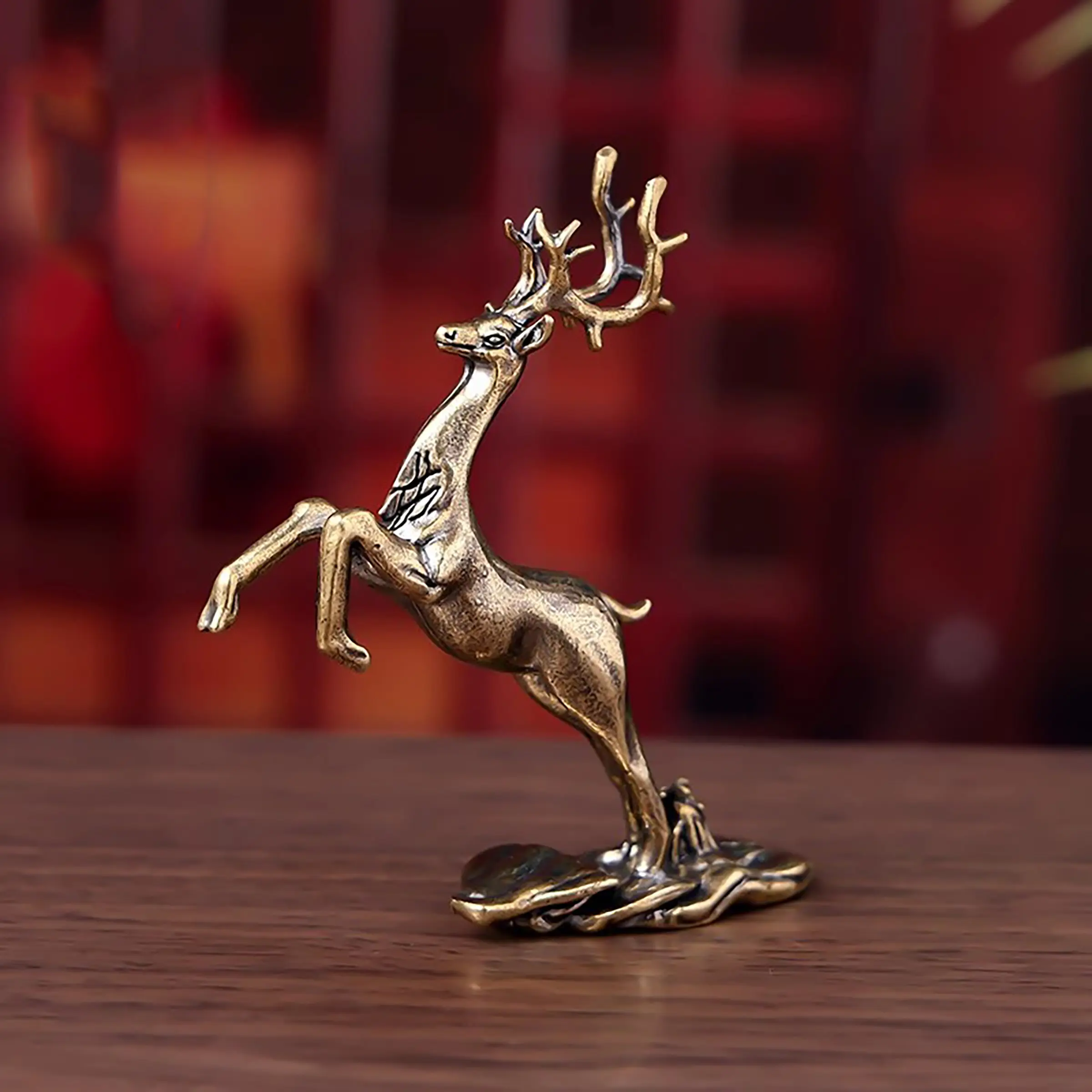 Brass Deer Figurine Ornament, Decor Figurine Ornaments, Home Decorative Craftsmanship, Home Decoration, Home Decor Statue, Living Room Office Desktop Wine Cabinet Entrance Shelf Decor, Gift