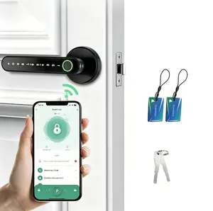 Smart Door Lock with Knob, Keyless Entry Door Locks withHandle, Fingerprint Door Knob for Bedroom/FrontDoor,Generate Passcode Remotely room office Biometricdeadbolt palm camera Door Lock with BLE password autotouch home stopper keypad code,Black