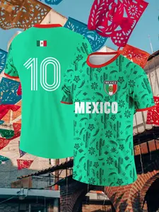Mexico #10 Sports Jersey Cactus print design Aztec Ollin motif Breathable and comfortable Ideal for outdoor sports & everyday wear