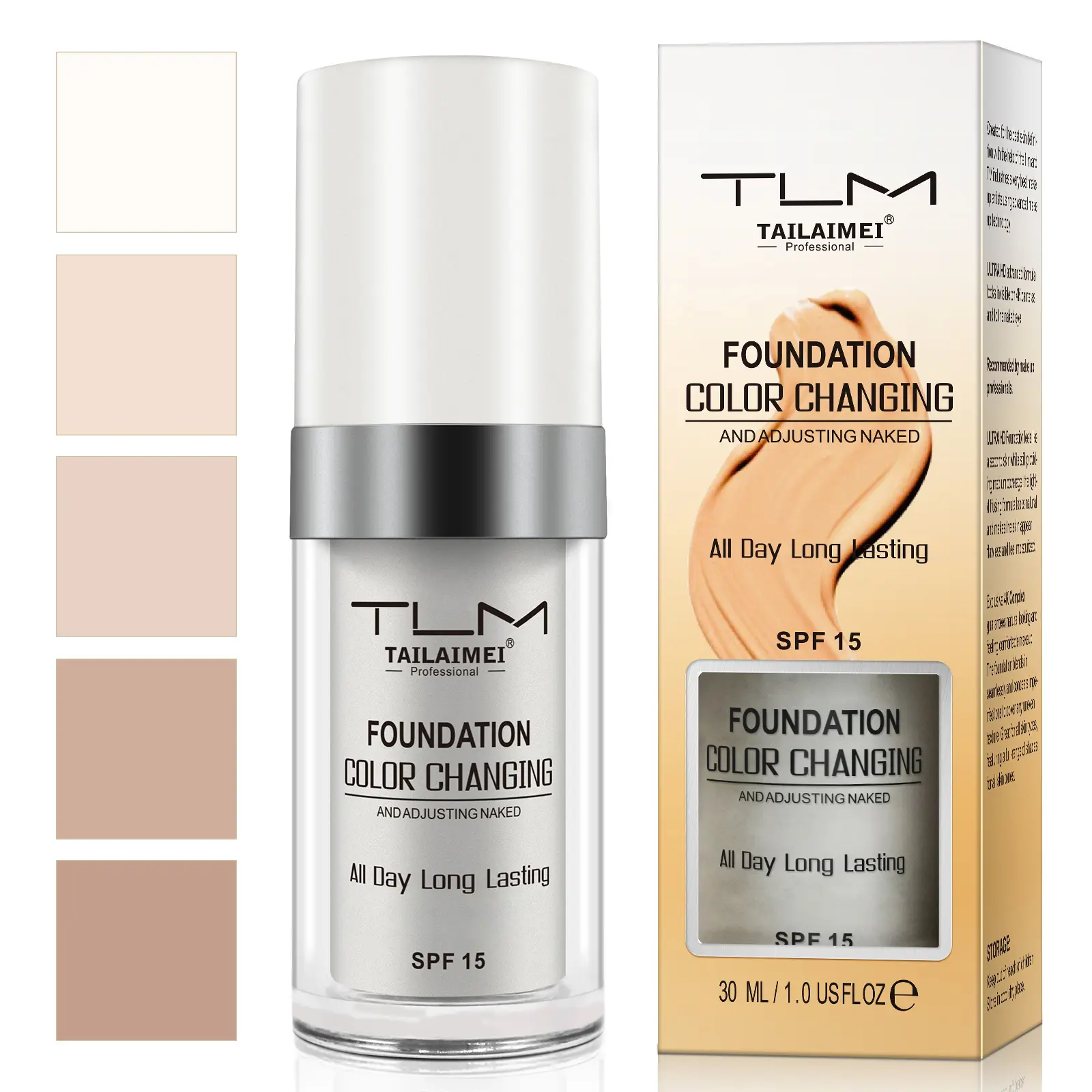 TLM Color-Changing Foundation 30ml, lightweight formula, adapts to skin tone, conceals wrinkles and lines, hydrates and lasts, BB cream makeup base concealer, Coverage, Hydrating Formula, Moisturizing, Premium BB Cream, Glow, Smooth, Moisture, Cosmetics