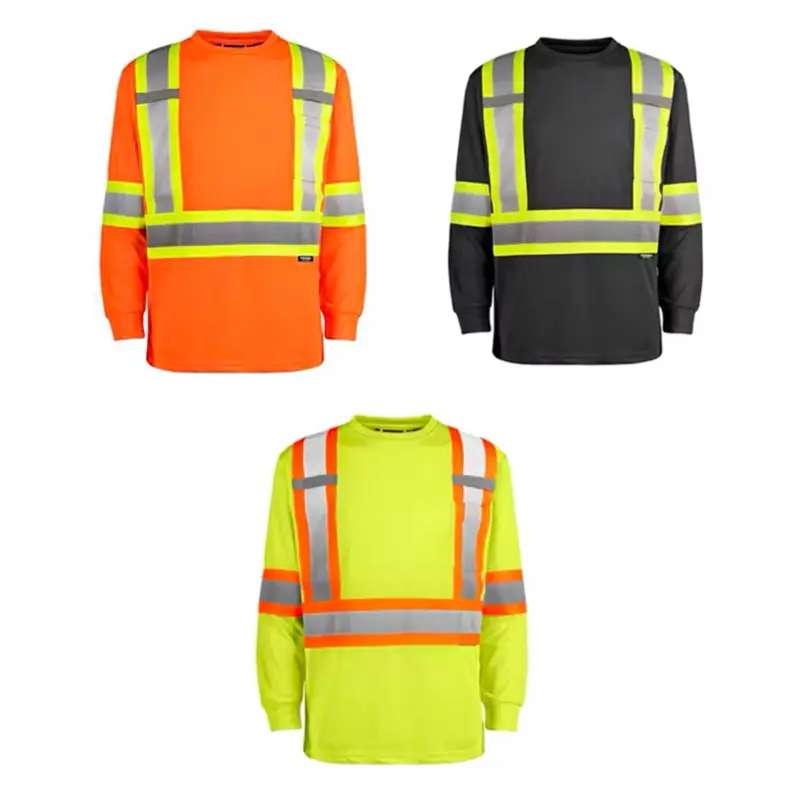 Men's Reflective Long Sleeve Workwear Shirts - ANSI/ISEA Certified High Visibility Safety Gear for Construction Uniforms