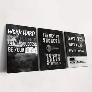 3pcs Corporate Culture Office Decoration Painting Workplace Setting Company Meeting Room Inspirational English Slogan Inspirational Quotes Hanging Painting Living Room Corridor Wall Frameless Mural Painting Print