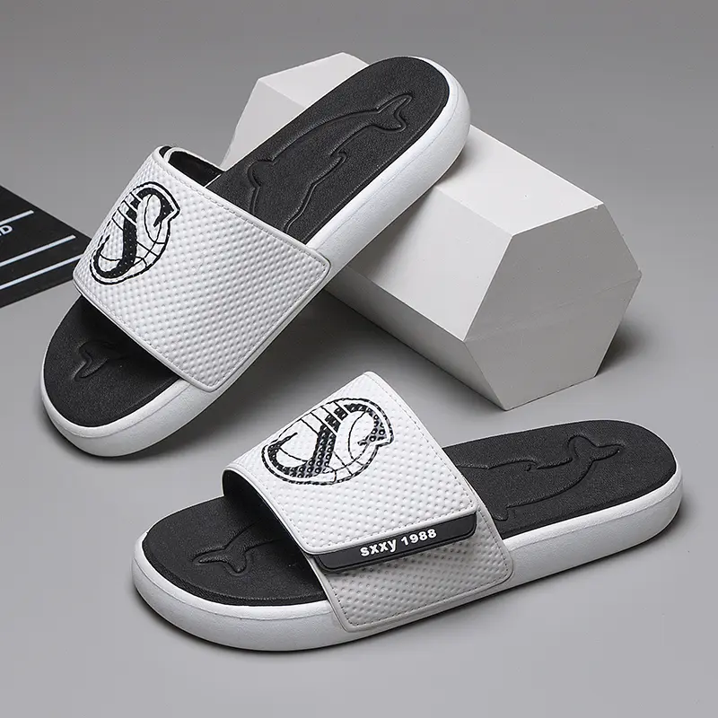 Men's Slide Sandals with Basketball Print, Sporty Slippers with Adjustable Strap for Indoor Outdoor Summer Vacation, Footwear