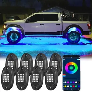 Multicolor RGB Rock Lights, 4 Pods Multicolor RGB LED Rock Lights Kit, APP Control, Flashing Music Mode Wheel Well Light, For Pickup Truck ATV UTV RZR SUV