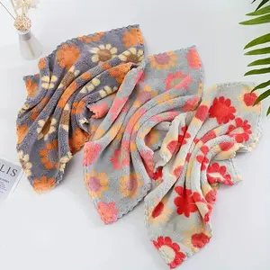 6 Pack Sunflower Small Towels, Soft Coral Fleece Handkerchiefs, Bohemian Floral Set, Quick-Dry Absorbent Kitchen Cleaning Cloths