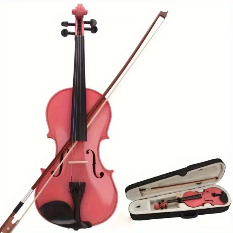 Autoforever 1/8 Size Acoustic Violin Accessory Set for 18 years+, Basswood & Maple Construction, Plastic Arbor, Pink Case, 20.28" Horse Tail Bow, Rosin, 44-47cm Length, 26.46oz / 750g Weight, Adults
