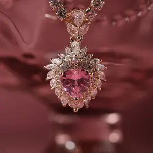 Choker Necklace - Princess Gold Plated Pink Tennis Chain 14.5 inch + 1.5 inch Perfect Friendship Gift for Her Valentine's Day Jewelry