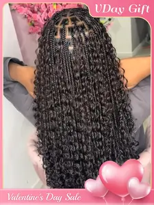 38 Inch Curly End Bohemian Braided Wig, 200% Density Wavy Lace Front Wig for All Skin Tones, Heat Resistant Synthetic Hair for Vacation, Lace Frontal Wigs