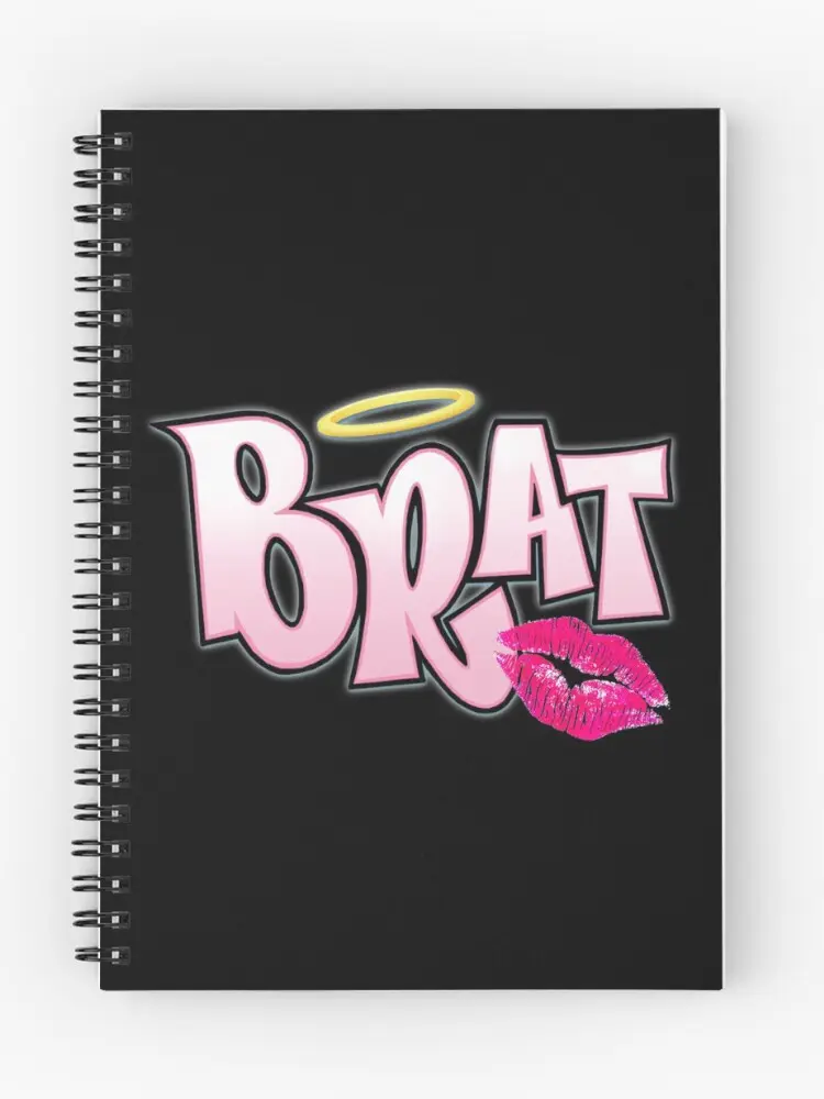 Black Spiral Notebook with Pink Bratz Logo, Angel Halo and Lips Graphic, Y2K Aesthetic Journal for School, Office and Daily Notes