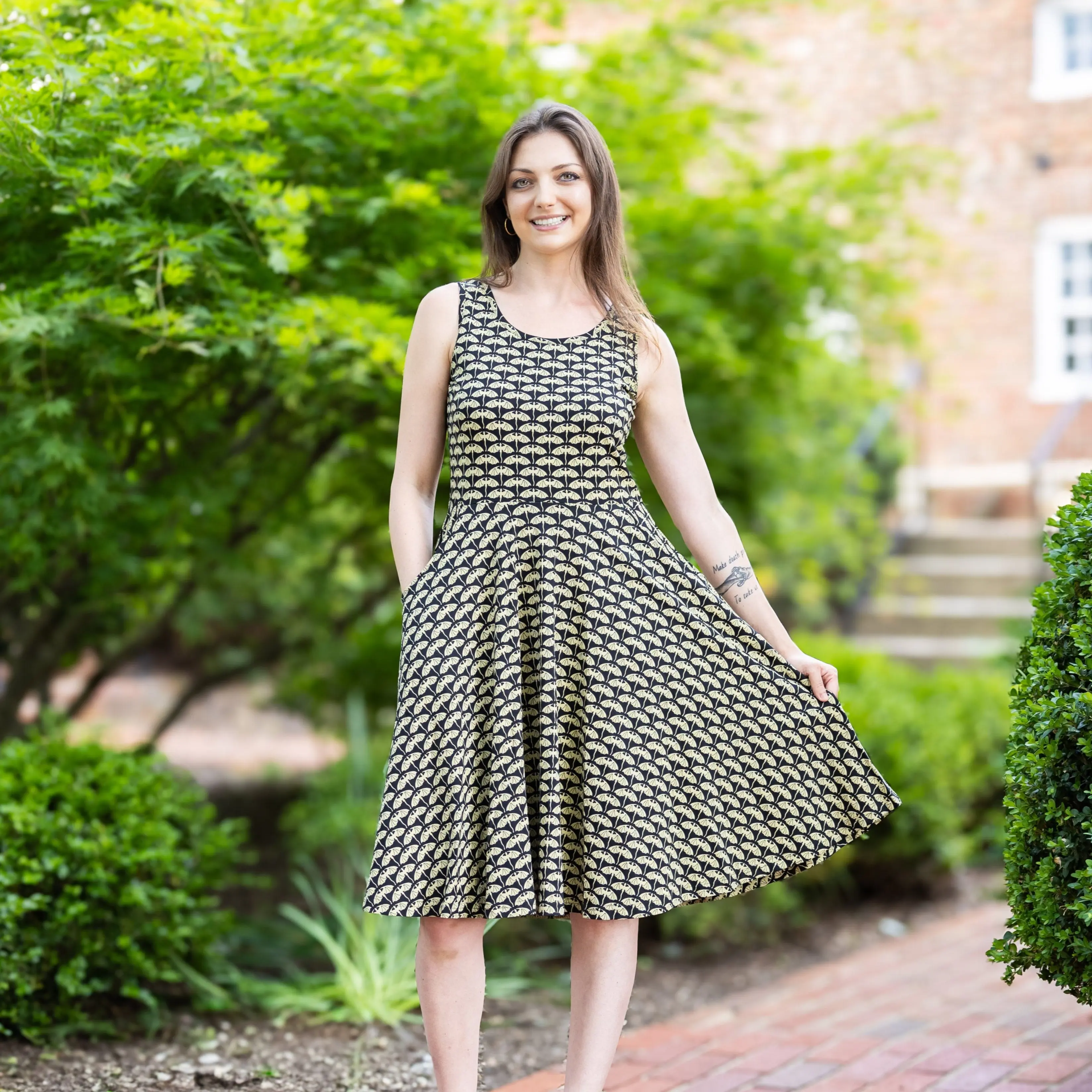 Soaring Scales Sleeveless Twirl Dress with Pockets