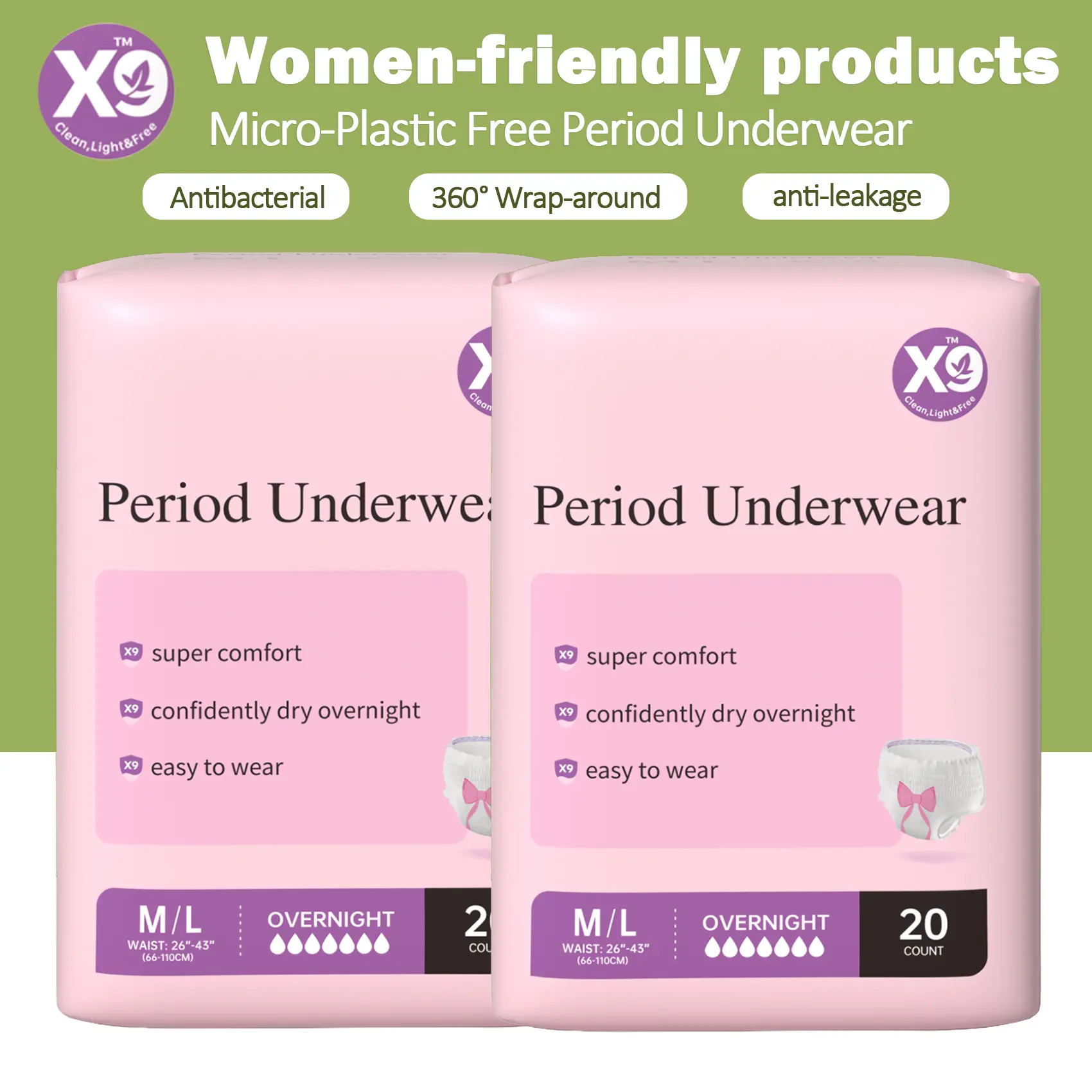 X9 Disposable Period Panties for Women, Elastic Underwear with Superabsorbent Cellulose Core for a Snug Fit, 2 Bags, Postpartum, Leakproof, Unscented, 20 Pieces, All Skin Types, An Article Of, Easy To Put On And Take Off, Individual, Multi-Pack, Period Un