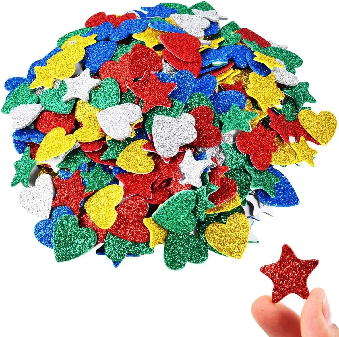 Foam Heart Stickers Glitter Star Heart Foam Stickers for Crafts Self Adhesive Colorful Hearts Shapes Valentine Day Sticker for Arts Crafts DIY Supplies(150pcs)