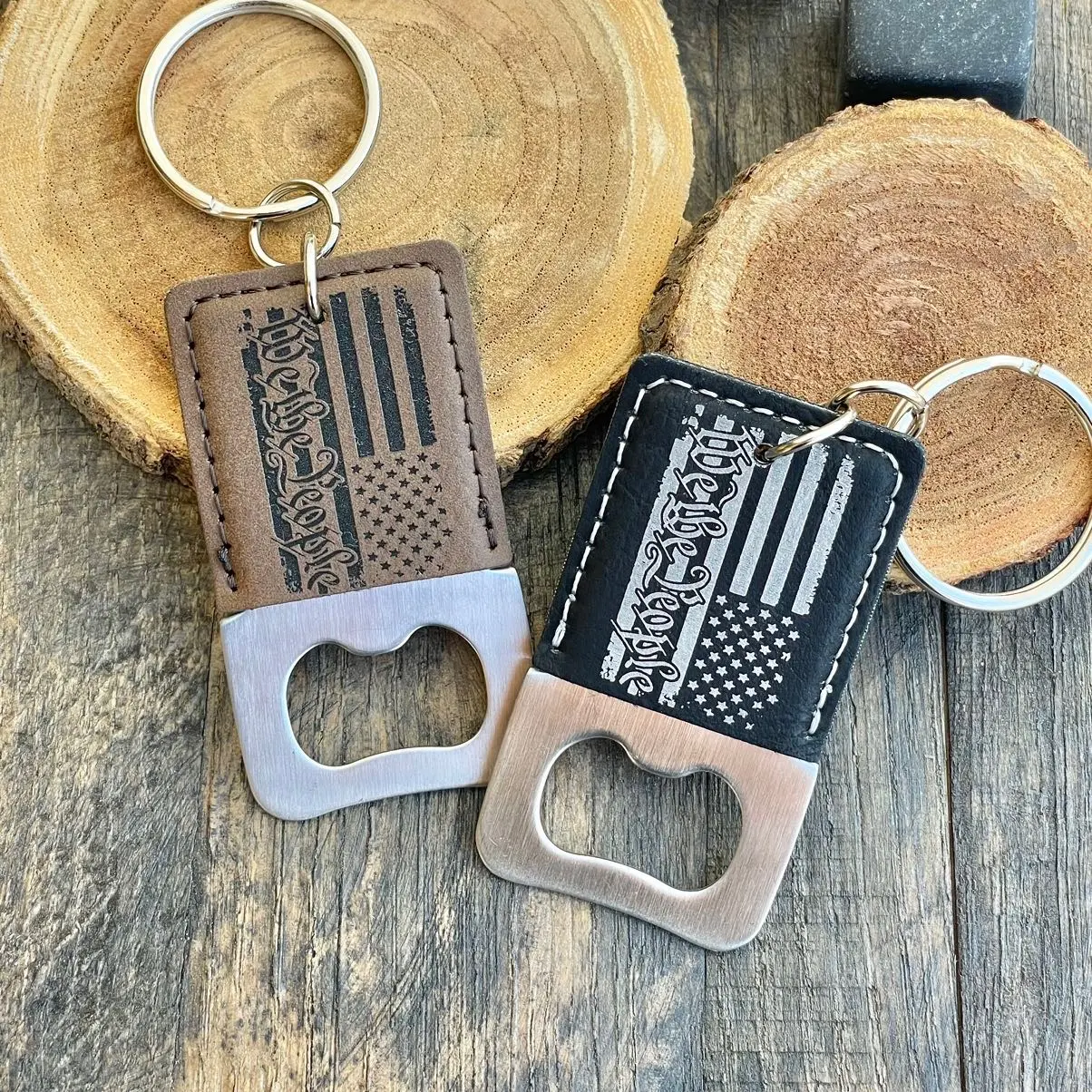 Custom Bottle Opener Keychain / We The People / Engraved Leatherette Keychain / Gift for Him / Father's Day Gifts / Birthday Gift