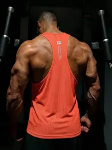 Men's Neon Orange Y-Back Gym Tank Top with "SYNTHETICS" Print, Breathable Mesh Quick-Dry Moisture-Wicking Workout Vest, Lightweight Anti-Odor Athletic Sleeveless Shirt for Gym Training, Bodybuilding & Outdoor Running