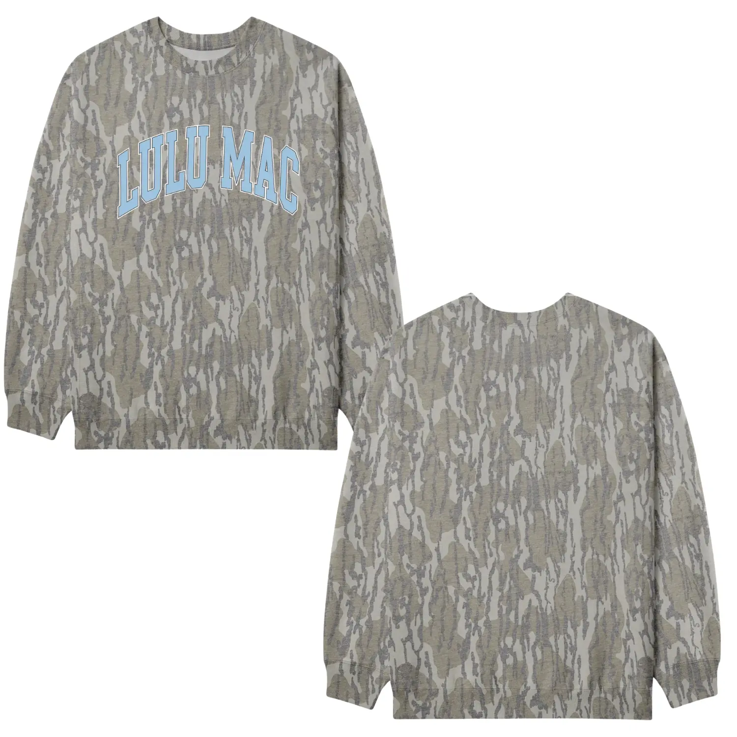Unisex LuLu Mac Mossy Oak Bottomland Camo Crewneck Sweatshirt, Long Sleeve Outdoor Hunting Pullover Hooded, Deer Waterfowl Hunting Lightweight Outdoor, Gift for Men & Women, Father's Day, Mother's Day