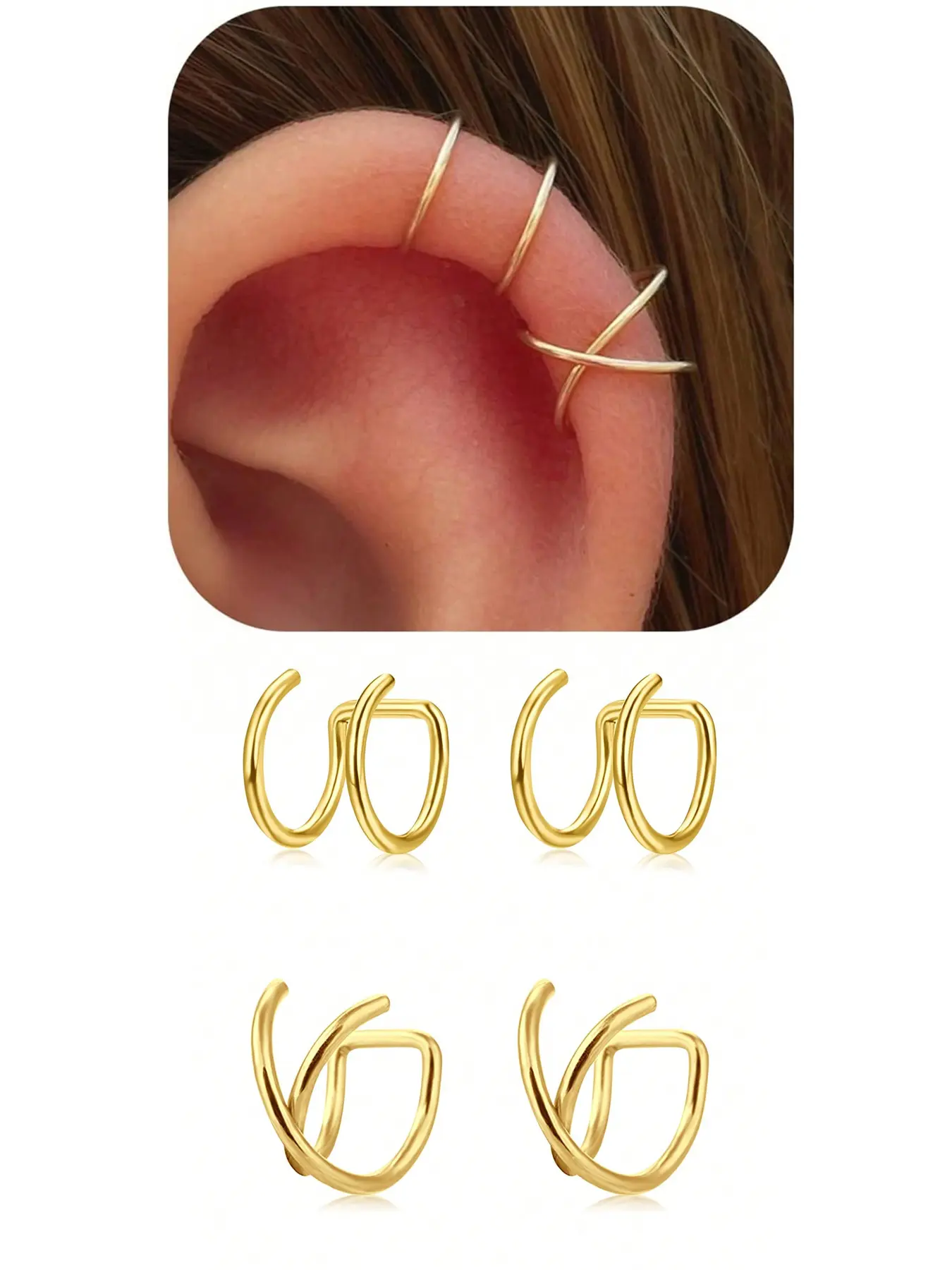 4 Piece Adjustable Hypoallergenic Stainless Steel Ear Clips, Ear Clip Type, Earrings Set, Non-Piercing Simple Faux Ear Cuffs, Allergy-Free Ear Accessories for Men and Women, Versatile Earrings, Earrings for Sensitive Ears, Non Pierced Jewelry