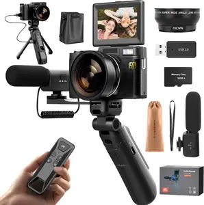 4K  Vlogging Digital Camera with Creator Accessory Kit 48MP Remote Control Vlogging Camera for Vloggers Autofocus Flip Screen Photography Cameras with Tripod Grip, Wide-angle & Macro lens, Mic, Batteries