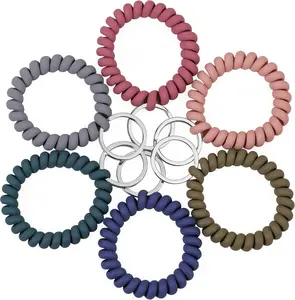 6PCS Stretchable Wristlet Keychain – Flexible Spiral Wrist Coil Key Ring, Elastic Wristband Key Holder for Gym, Sauna, Pool, Outdoor Sports & ID Badges