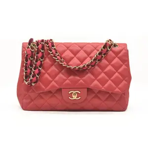 Pre-owned CHANEL leather Shoulder Bags $12200 Classic Flap Large Pink Gold Hardware Velvet Chain Strap Karl Lagerfeld Signature
