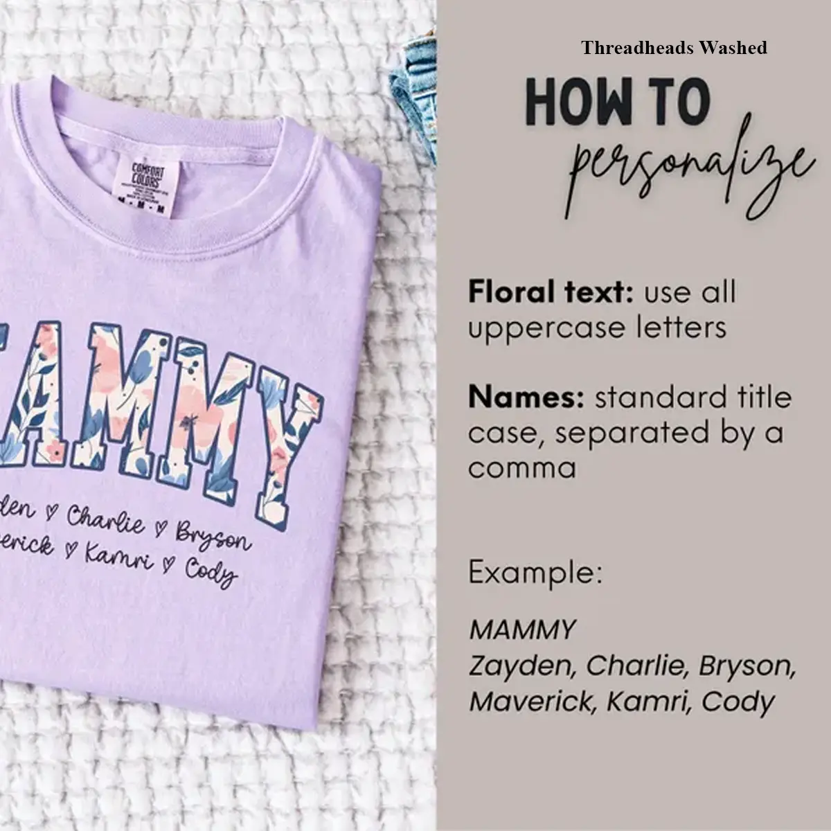 Comfort Colors Personalized Grandma Shirt Floral Grandma Shirt with Grandkid Names Custom Grandma Gift for Grandma Mothers Day Gift Grammy2