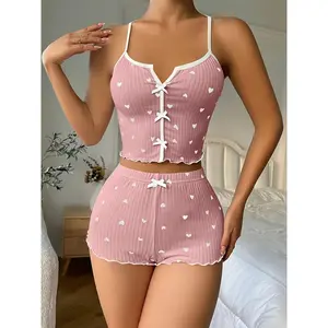 SERACAL Women's Sexy Pajamas Two-Piece Set | Satin Camisole Nightgown & Shorts with Adjustable Bow | Valentine's Day Lingerie