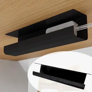 15.7 Inch Durable Under Desk Cable Management Tray, Metal Cable Organizer Basket, Table Storage Holder, Wire Concealer
