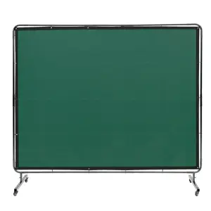 Welding Screen With Frame, 6' x 8' Flame-Resistant Vinyl Welding Curtain Screen On Four Swivel Wheels, Two Lockable, Moveable Protective Barrier For Workshop And Industrial Use, Green