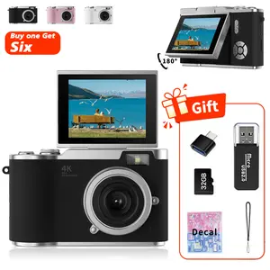 Flip-Screen CCD Style Digital Pocket Camera for Beginner Students Teenagers, Portable Selfie Compact Camera with 32G Memory Card, Card Reader, Converter Plug-in, DIY Decor Stickers and Lanyard, Perfect Gift for Back to School Season