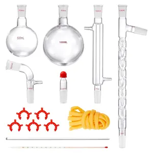 VEVOR Laboratory Distillation Set, 3.3 Borosilicate Glass Equipment with 24/40 Joint, 1000ml Capacity for Essential Oil Extraction, 14-Piece Glassware Kit