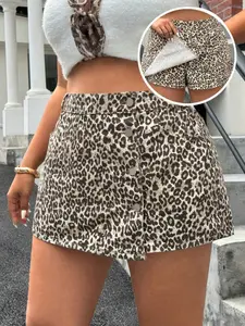 Women's Leopard Print Denim Short Skirt, Summer Fashion Trendy Breathable Comfortable Casual Wear, Ladies' Stylish Jean Shorts