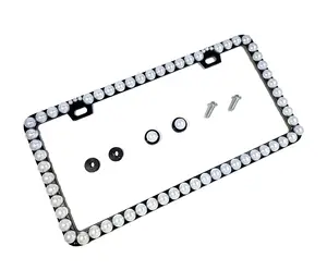Dazzling Addiction 3D Bling License Plate Frame Big Chunky Pearls Creamy White on Black Frame Made in USA Handmade 1 Row Holder Screw Caps Personalizable Customizable Customized Bedazzled Sparkly Gift for Her Girls Women 2 Holes Crystals Diamond