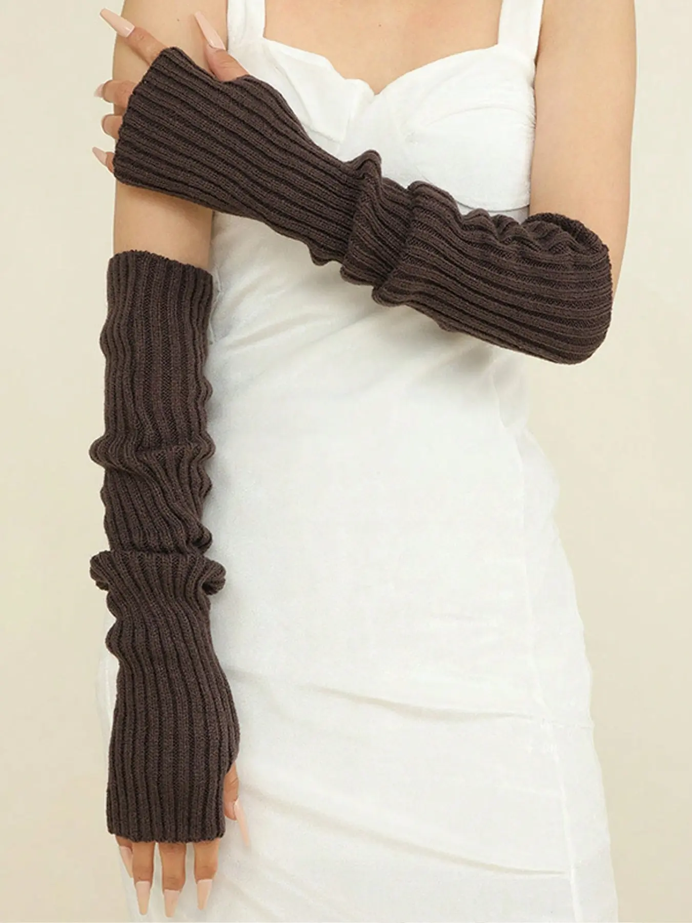 1pc Multi-Color Textured Knit Thickened Arm Sleeves, Long Fingerless Gloves for Autumn Winter, Gloves for Cold Weather, Warm Knitted Sleeve Covers, Fashionable Accessory