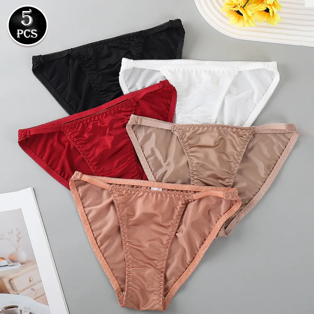Women's 5-Piece Seamless Bikini Panties Set - Bridal Lady Underwear with Sexy Side Wings, Soft Minimalist Smooth Lightweight Breathable Design, Comfortable, Lingerie, Walking/Running, Moderate Elasticity, Polyamide, Elastane, Women's Underwears
