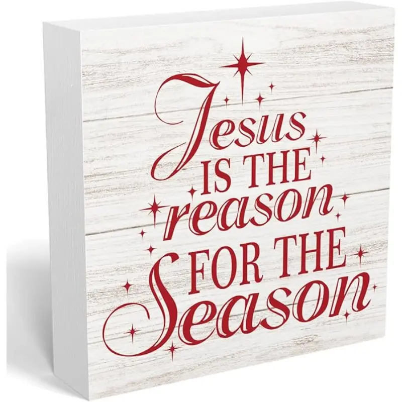 Christmas Sign Decor Jesus Is The Reason for The Season Sign Christmas Decorations Indoor Winter Desk Accessories Decorations for Table Home Shelf Office Gifts for Women 5 X 5 Inch