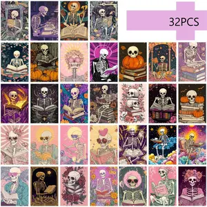 Skeleton Pattern Postcard, 32pcs/set Skull Pattern Postcard, Wall Sticker, Message Card, Postcard, Holiday Gift, Home Decor