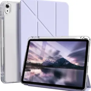 Slim Stylish Clear iPad Case for iPad Pro 12.9 Inch 2018-2022, Pencil Holder & Multi-Angle Y-Shaped Stand, Protective Cover