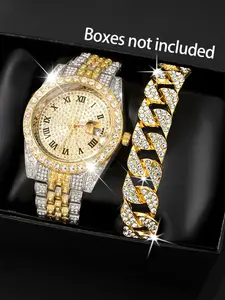 Luxury Business Quartz Movement Analog Face Watch Set for Men & Women, Perfect Gift for Daily Wear, Birthdays, Christmas
