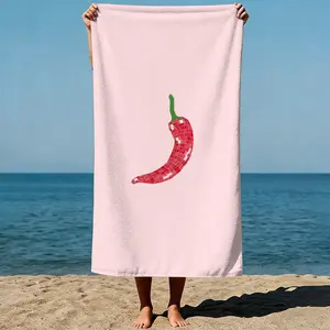 Red chili pepper: mosaic tiles forming its shape, geometric pixel art style. Sand-Free Beach Towel | Ultra-Light Microfiber | Quick-Dry, Compact for Travel
