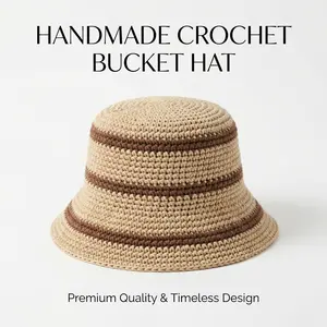 Sun Bucket Hat - Summer Crochet Packable Adjustable Cap, Handcrafted Patterned Lightweight Sun Hat with Metal Accents, Stylish Headwear for Daily Outdoor Use