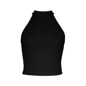 MUSE HALTER TOP BLACK - Soft Stretch Ribbing, Elongated Tie, Open-Back Silhouette, Crop Design, Minimal & Flattering, Everyday Wear