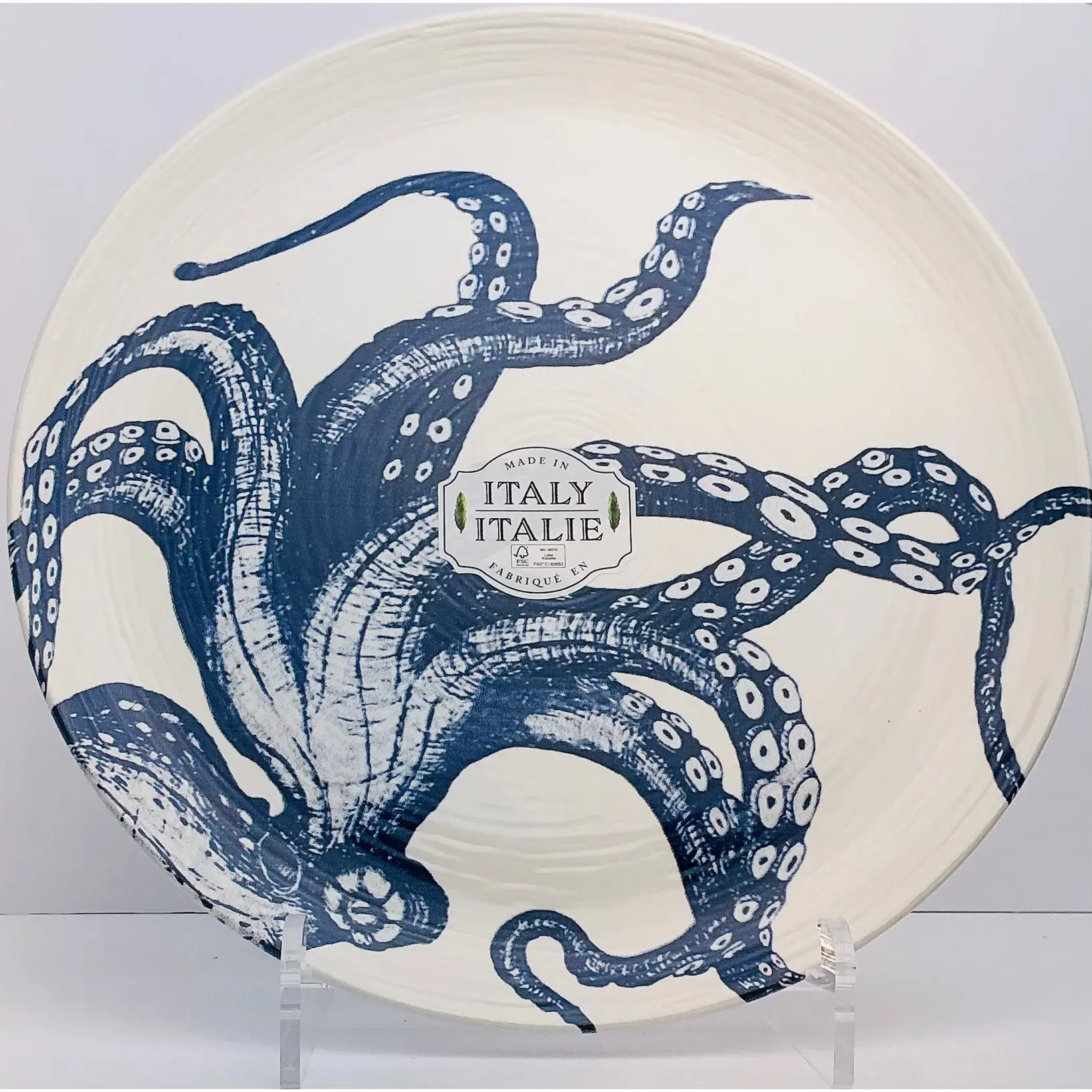 Ceramiche Italia Octopus Dinner Plate & Pasta Bowl – Blue White Italian Handcrafted Coastal