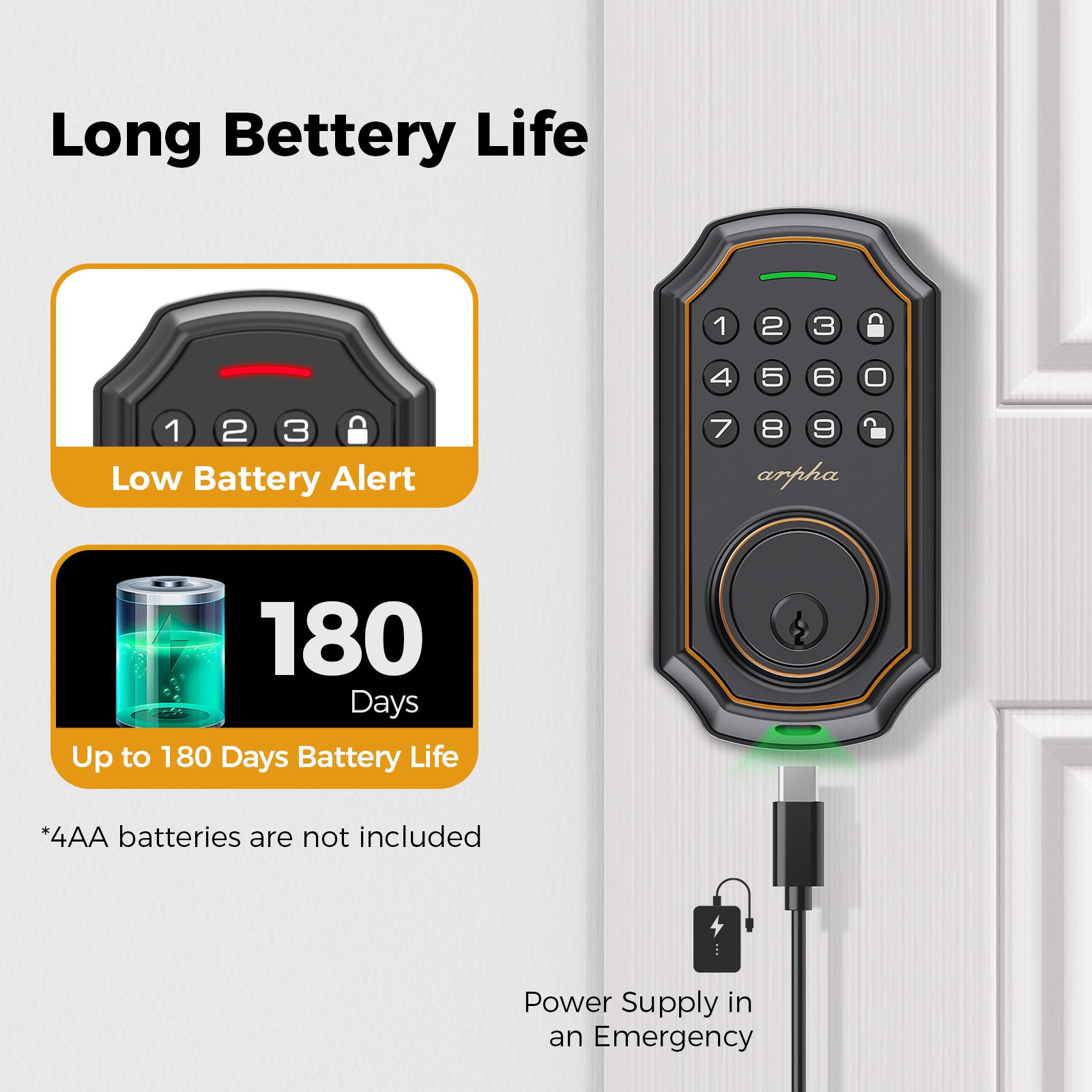 Arpha D180 Keyless Entry Door Lock with Keypad Smart Deadbolt Lock for Front Door 2 Keys Auto Lock Easy Installation Suitable for Various Scenarios Multiple Styles to Choose From with or without APP;Version with and without fingerprint Arpha D180 Keyless Entry Door Lock with Keypad Smart Deadbolt Lock for Front Door 2 Keys Auto Lock Easy Installation Suitable for Various Scenarios Multiple Styles to Choose From with or without APP;Version with and without fingerprint