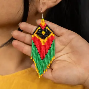 Budgie - Red and Green Bird Beaded Earrings - Handmade by Mexican Artisans - Mother Sierra