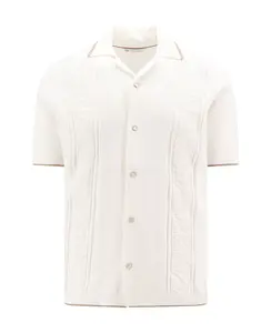 BRUNELLO CUCINELLI MEN'S CREAM SHORT-SLEEVE KNIT CARDIGAN