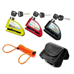 Motorcycle Anti-Theft Alarm Disc Lock with 110db Sound, High Security with 1.5m Recall Cable, Includes 6 Backup Batteries and Carry Bag
